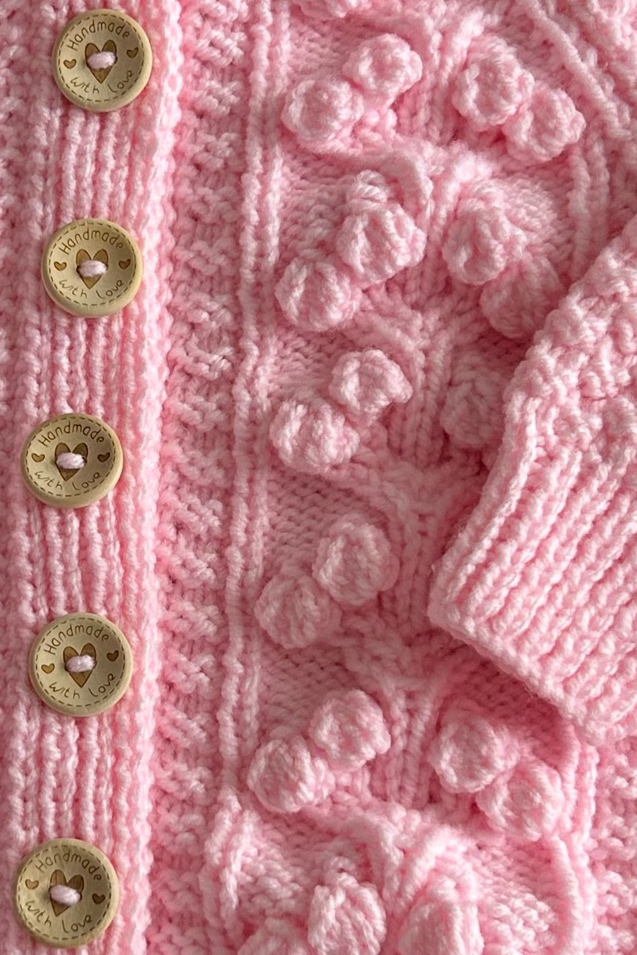 Pink Girls Bobble Knit Cardigan