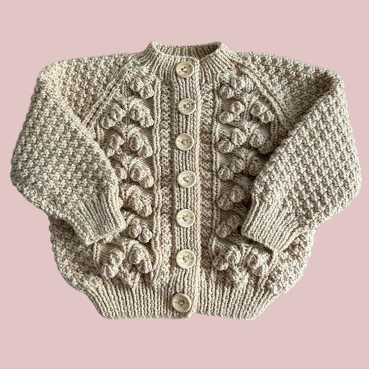 Beige Girls Bobble Knit Cardigan