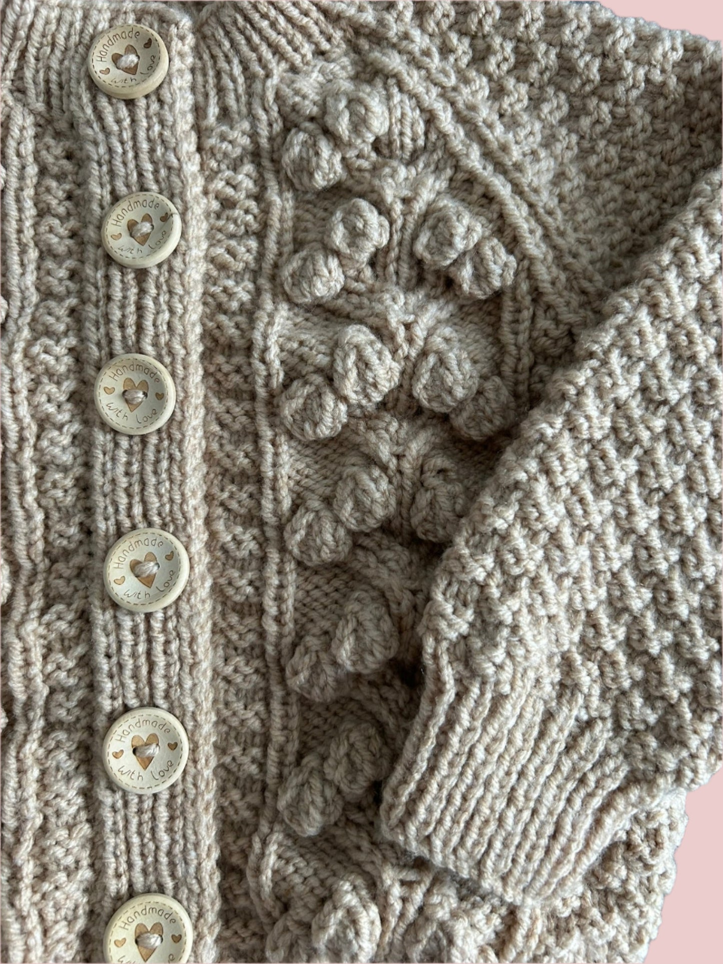 Beige Girls Bobble Knit Cardigan