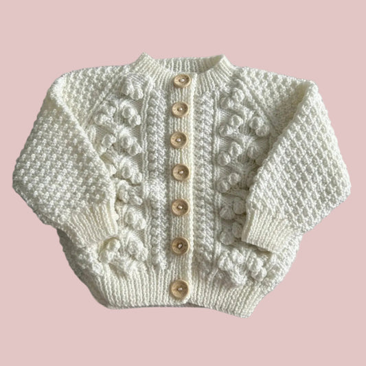 Natural Girls Bobble Knit Cardigan