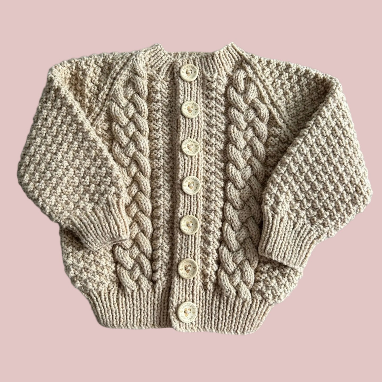 Beige Unisex Cable Knit Cardigan