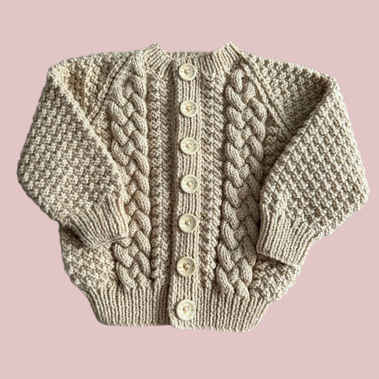 Beige Unisex Cable Knit Cardigan