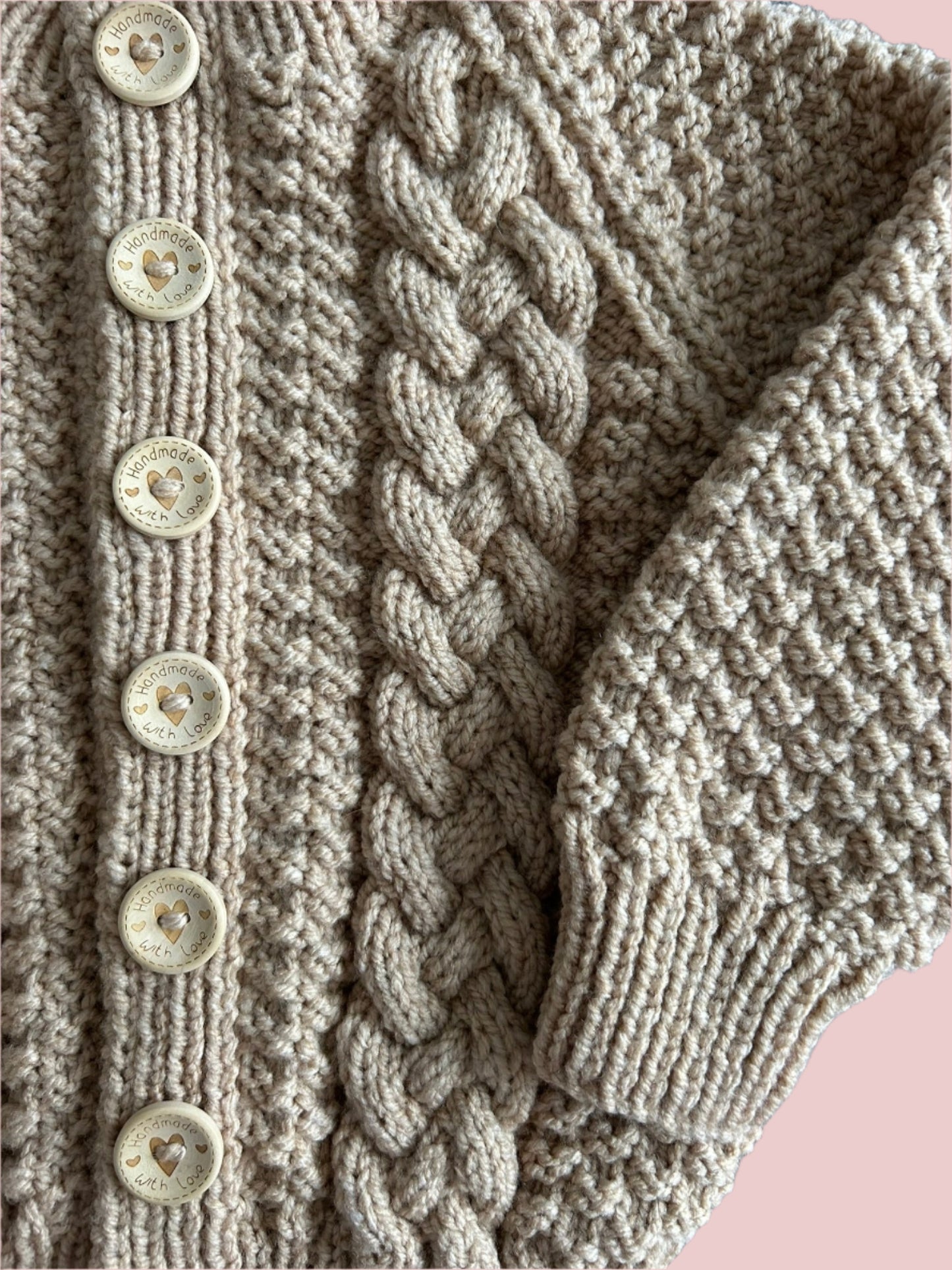 Beige Unisex Cable Knit Cardigan