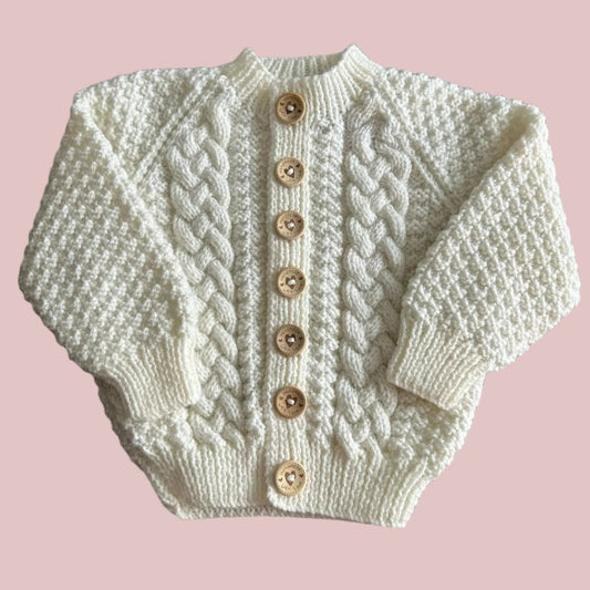 Natural Unisex Cable Knit Cardigan