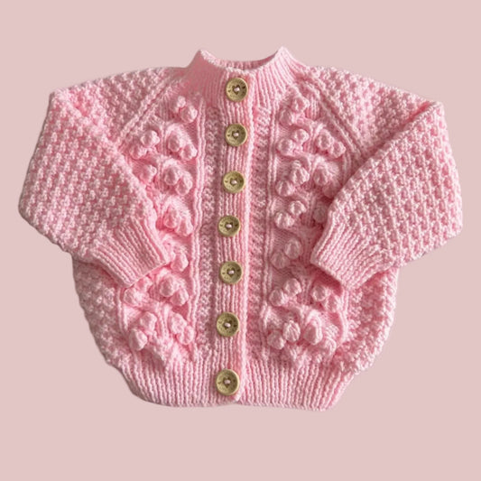 Pink Girls Bobble Knit Cardigan